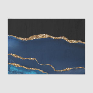 Papel De Seda Ouro Brilhante Azul Agate Marble Brilhante Glam