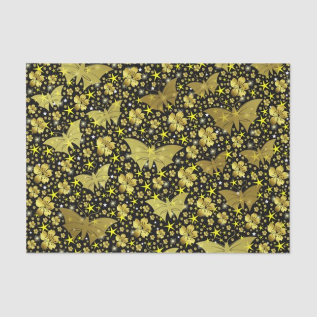 Papel De Seda ouro, brilhante, brilhante, borboletas, exclusivas (Frente )