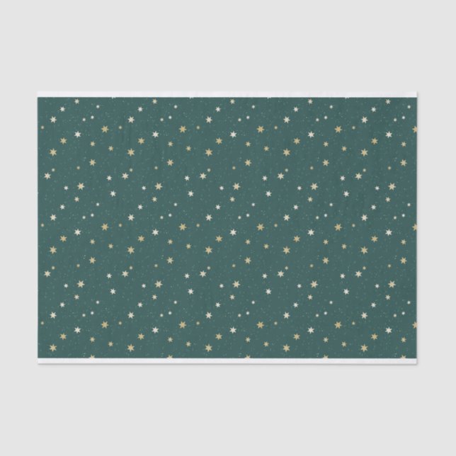 Papel De Seda Ouro de estrelas no céu verde (Frente )