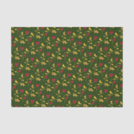 Papel De Seda Ouro de Natal e bagas vermelhas folhas verdes