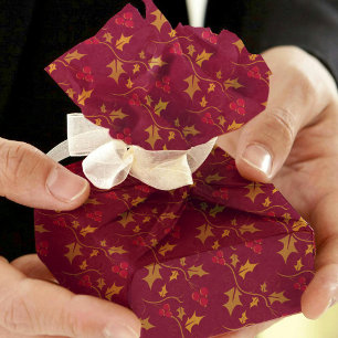 Papel De Seda Ouro de Natal, sagrada e vermelha, em vermelho pro