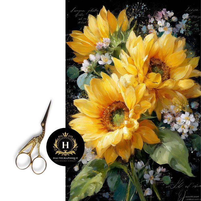 Papel De Seda Ouro Descaptação do Buquê de girassol (Frame Panels for Gallery-Worthy Botanical Art)