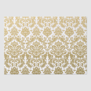 Papel De Seda Ouro e cor damasco elegante branca