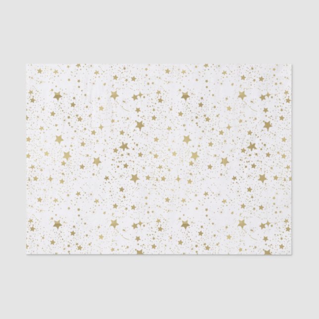 Papel De Seda Ouro e estrelas Sparkling brancas (Frente )