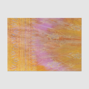 Papel De Seda Ouro e material oriental floral alaranjado