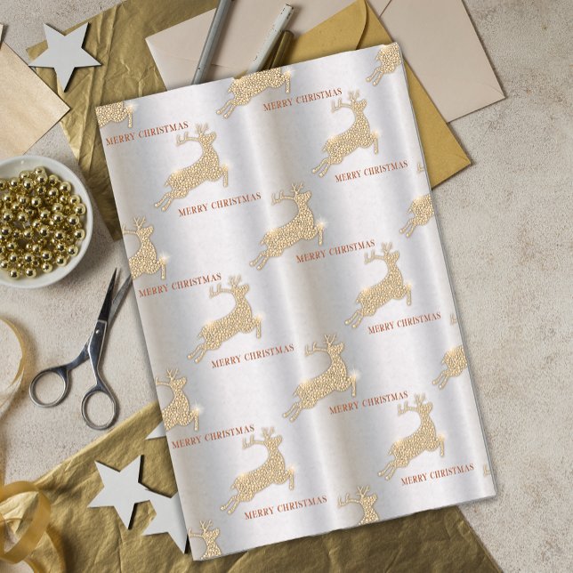 Papel De Seda Ouro Elegante Reindeer Luxe Natal ((Folded))