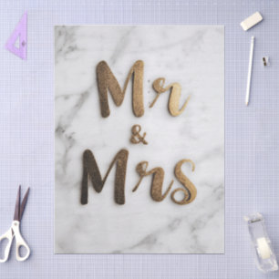 Papel De Seda Ouro Elegante "Sr. & Sra." em um Marble Back