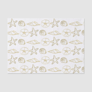 Papel De Seda Ouro em Folha Conchas de Mar Chic Praia Elegante B