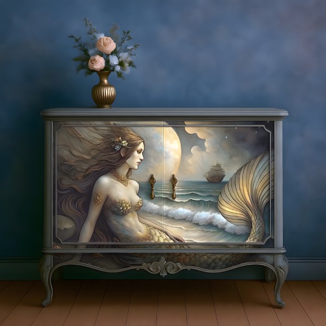 Papel De Seda Ouro Esconde a Descoberta de Beleza da Sereia (Golden Tide Mermaid Beauty Decoupage Tissue Paper)