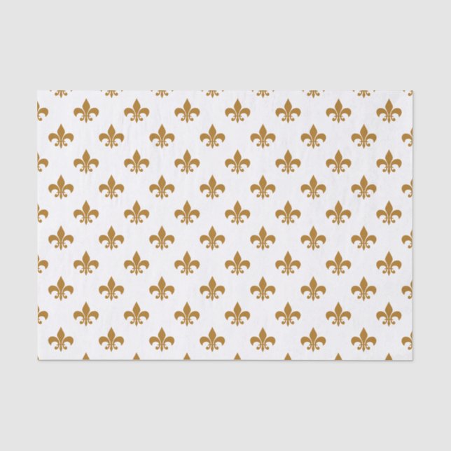 Papel De Seda Ouro Fosco Fleur-de-lis em Branco (Frente )