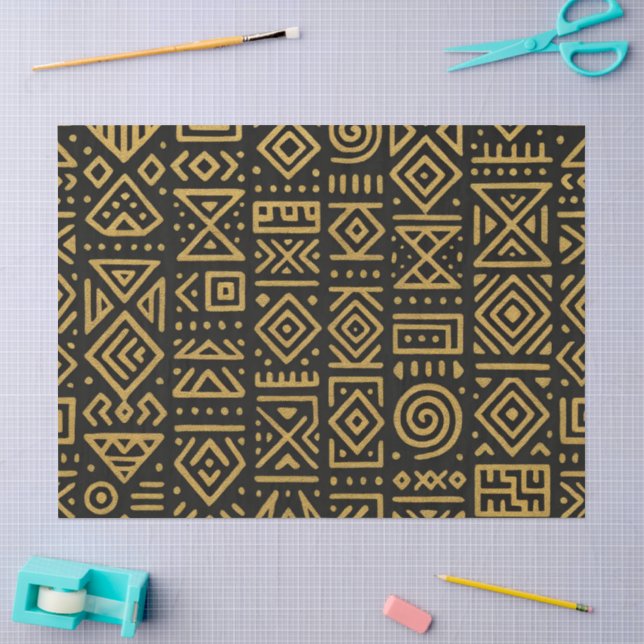 Papel De Seda Ouro Geométrico Tribal (Arte )