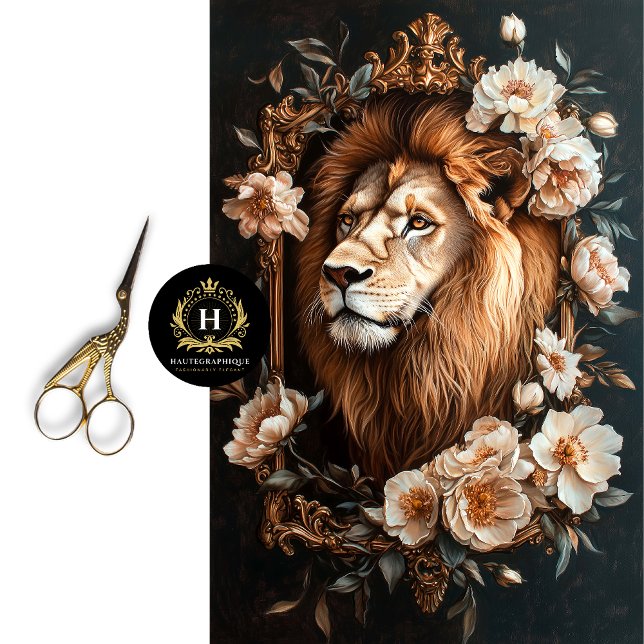 Papel De Seda Ouro Lion Retrato Branco Floral Boutique (Criador carregado)
