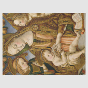 Papel De Seda Ouro Madonna com Criança Jesus e Anjos