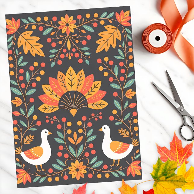 Papel De Seda Ouro Oak e Berry Autumn Geese (Criador carregado)