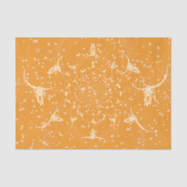 Papel De Seda Ouro Ocidental Caveira de Vaca Glitter Abstrato Fe (Frente )