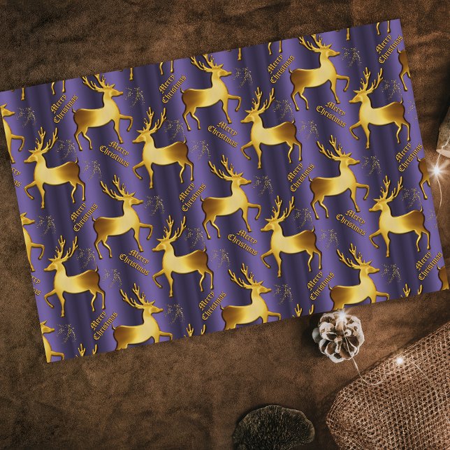 Papel De Seda Ouro Reindeer, Dourado Feliz Natal Roxo (Criador carregado)