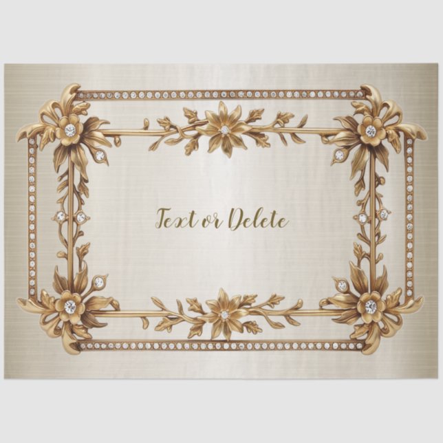 Papel De Seda Ouro Retângulo com Flores de Dimond Brilhantes (Frente )