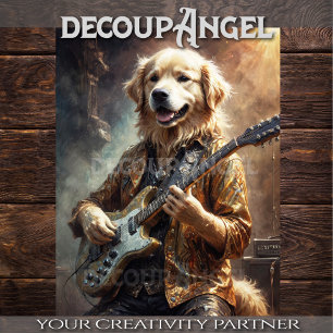 Papel De Seda Ouro Retriever Rockstar - Vert. - Decoupage -