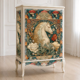 Papel De Seda Ouro Vintage E Jade Art Nouveau Unicórnio Floral