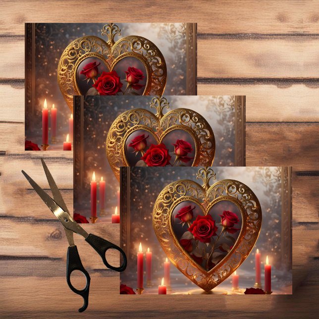 Papel De Seda Ouro vitoriano com rosas vermelhas, colheita (Criador carregado)