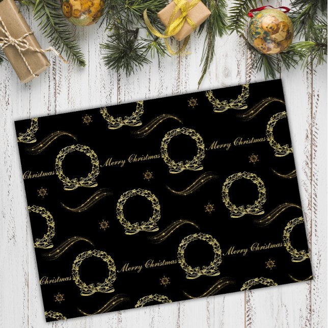 Papel De Seda Ouro Wreath Glow: Natal Preto e Dourado (Criador carregado)