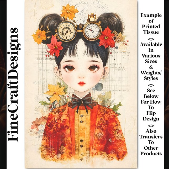 Papel De Seda Outonal Steampunk Mulher Asiática BJ3 Decoupage (Criador carregado)