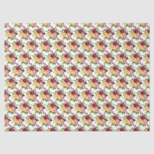 Papel De Seda Outono Borgonha e Floral Laranja