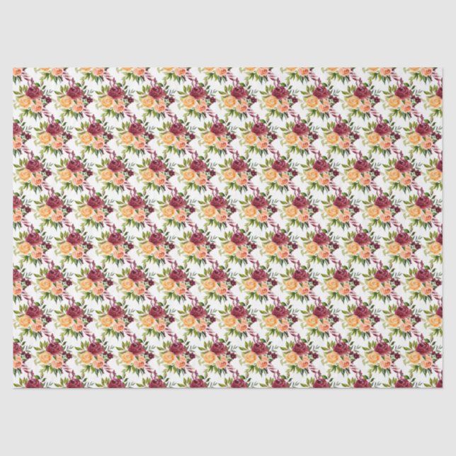 Papel De Seda Outono Borgonha e Floral Laranja (Frente )
