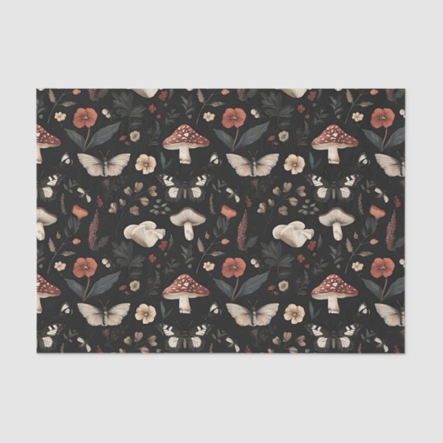 Papel De Seda Outono Cogumelo e Flores caem na despocha (Frente )