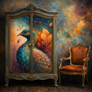 Papel De Seda Outono Pavão Tom de Joia Pássaro Decoupage