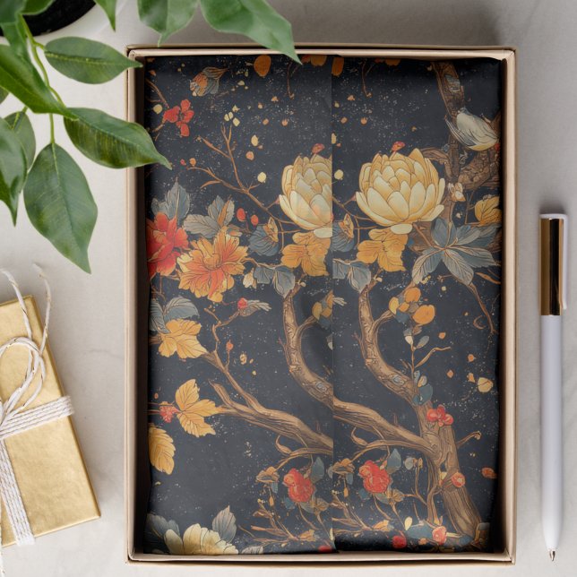 Papel De Seda Outono Preto Laranja Folha Chinoiseria (Criador carregado)