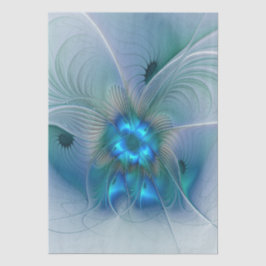 Papel De Seda Ovações de Pé, Fractal Azul Turquesa Abstrato