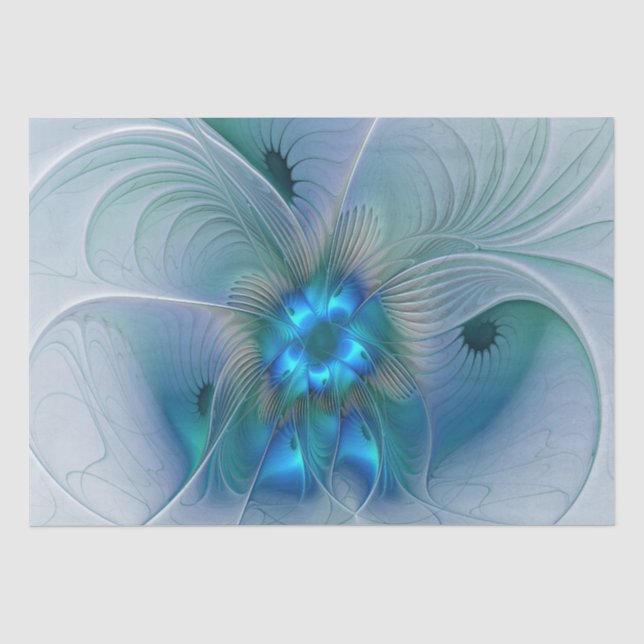 Papel De Seda Ovações de Pé, Fractal Azul Turquesa Abstrato (Frente )
