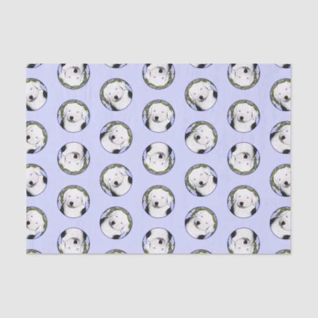 Papel De Seda Ovelha Inglesa Sheepdog Puppy Pintura Pet Pet Art (Frente )