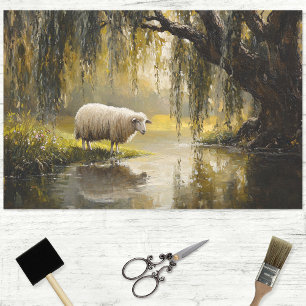 Papel De Seda Ovelha Sob Uma Descoberta De Pintura Em Árvore Sel