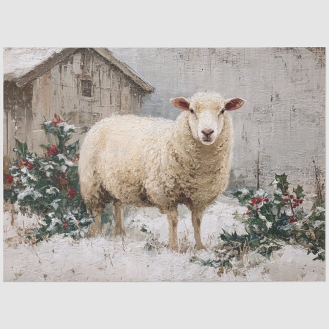 Papel De Seda Ovelhas em Cena de Inverno Nevado (Frente )