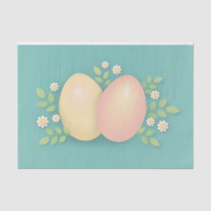 Papel De Seda Ovos de felz pascoa e flores de pasta azul