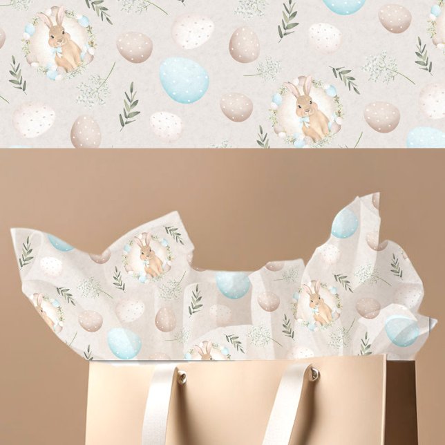 Papel De Seda Ovos de Páscoa e Beige Patterno Coelho (Easter Eggs & Bunny Pattern Beige Tissue Paper)