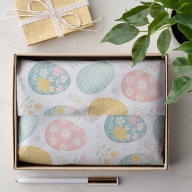 Papel De Seda Ovos de Páscoa Pastel com Estampa Floral - Linda P (Presente)