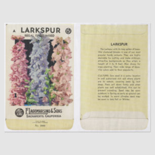 Papel De Seda Pacote de Semente Vintage Larkspur e Instruções