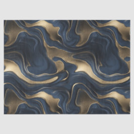 Papel De Seda Padrão Abstrato de Movimento Fluido Dourado Marinh