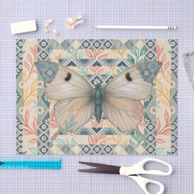 Papel De Seda Padrão Abstrato Misto & Decoupage de Borboleta  (Arte )