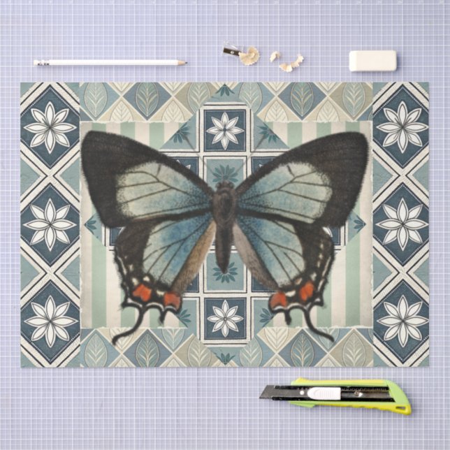 Papel De Seda Padrão Abstrato Misto & Decoupage de Borboleta  (Arte )