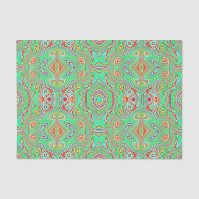 Papel De Seda Padrão Abstrato Retro de Laranja e Verde Lima (Frente )