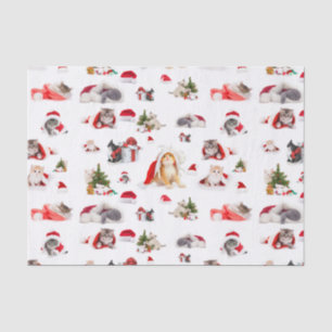 Papel De Seda Padrão Adorável de Kittens de Natal
