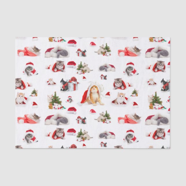 Papel De Seda Padrão Adorável de Kittens de Natal (Frente )