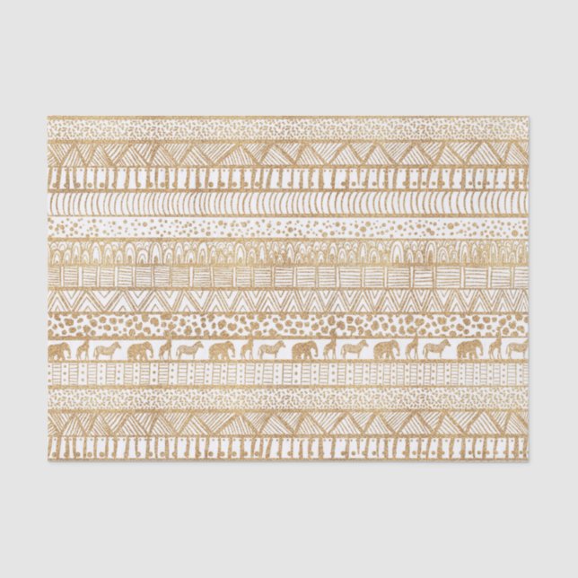 Papel De Seda Padrão Africano Dourado Tribal Trendy White (Frente )