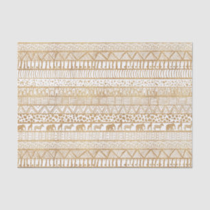 Papel De Seda Padrão Africano Trendy Branco e Dourado Tribal