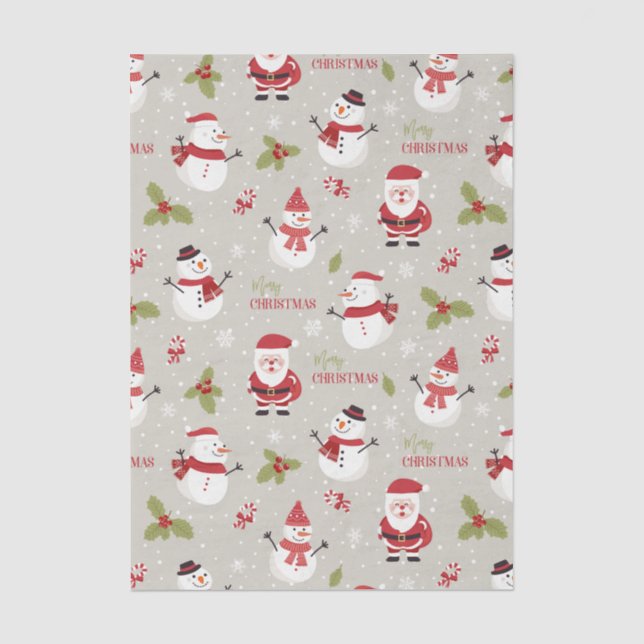 Papel De Seda Padrão Alegre Natal & Boneco de Neve Fofo (Frente )