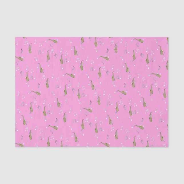 Papel De Seda Padrão Alto Saxofone a rosa (Frente )